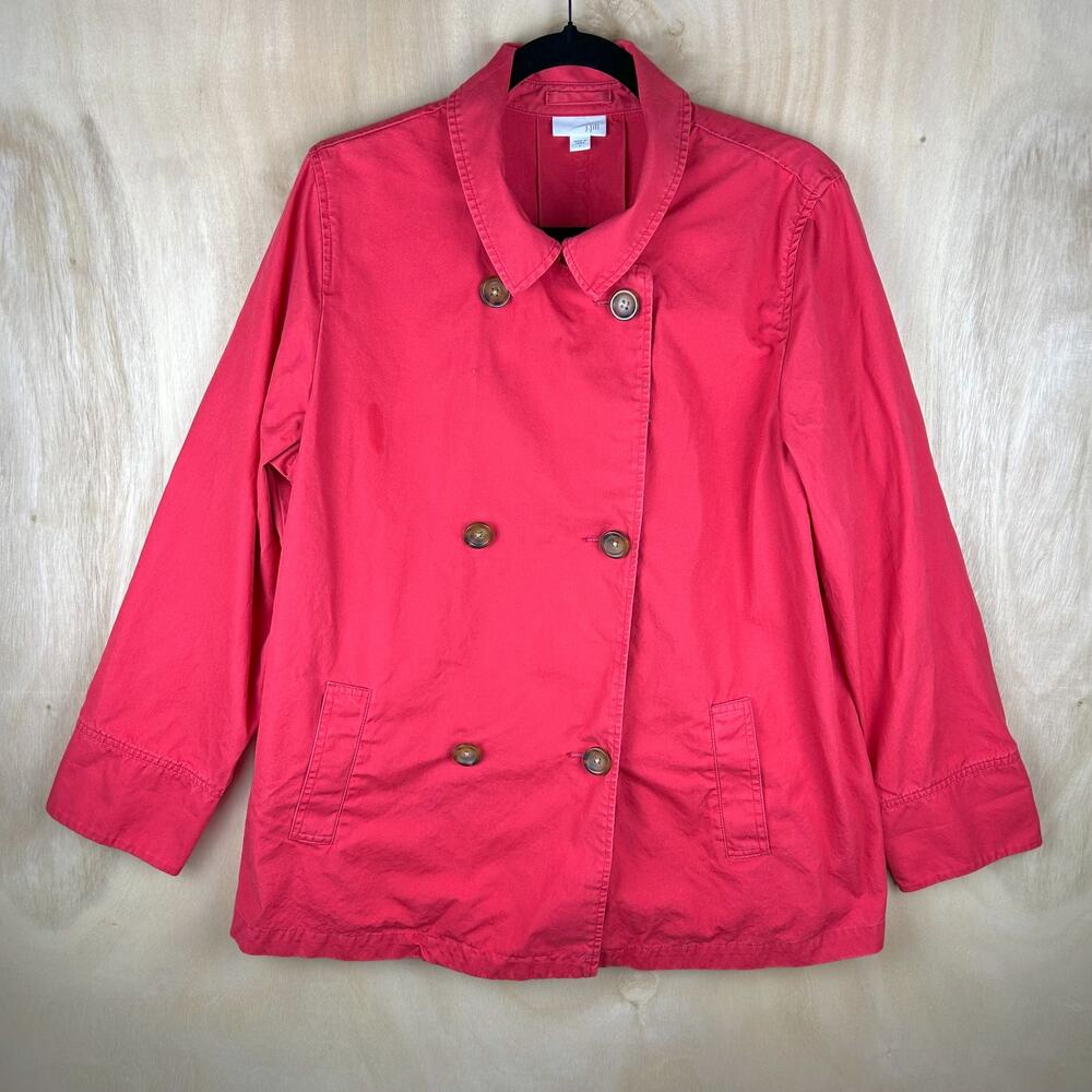 J. Jill Coral Pink 100% Cotton Peacoat with Pockets (L)